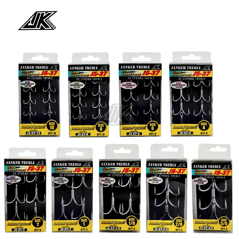 Anzuelos triples JK JS-37 gris 3X antioxidante para pesca marina