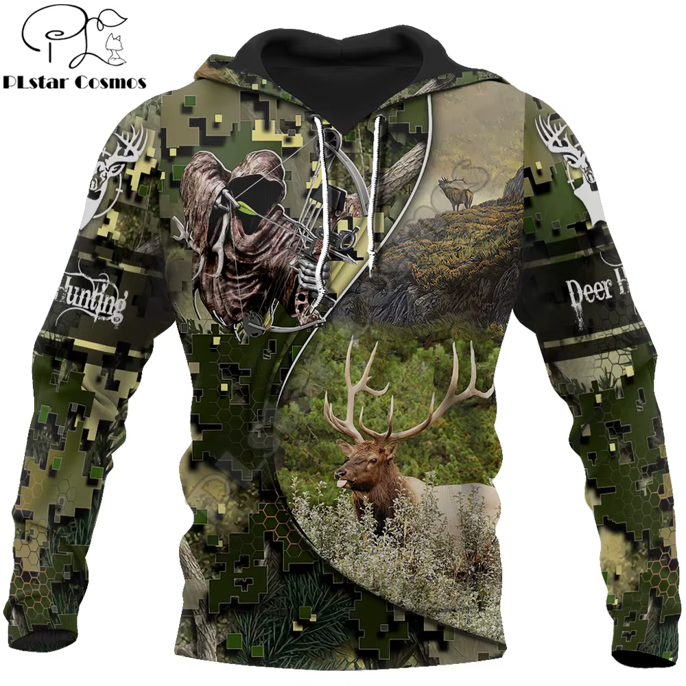 Dear Hunting Camo 3D Sudadera camuflaje con capucha – Cremallera para pesca - imagen 2