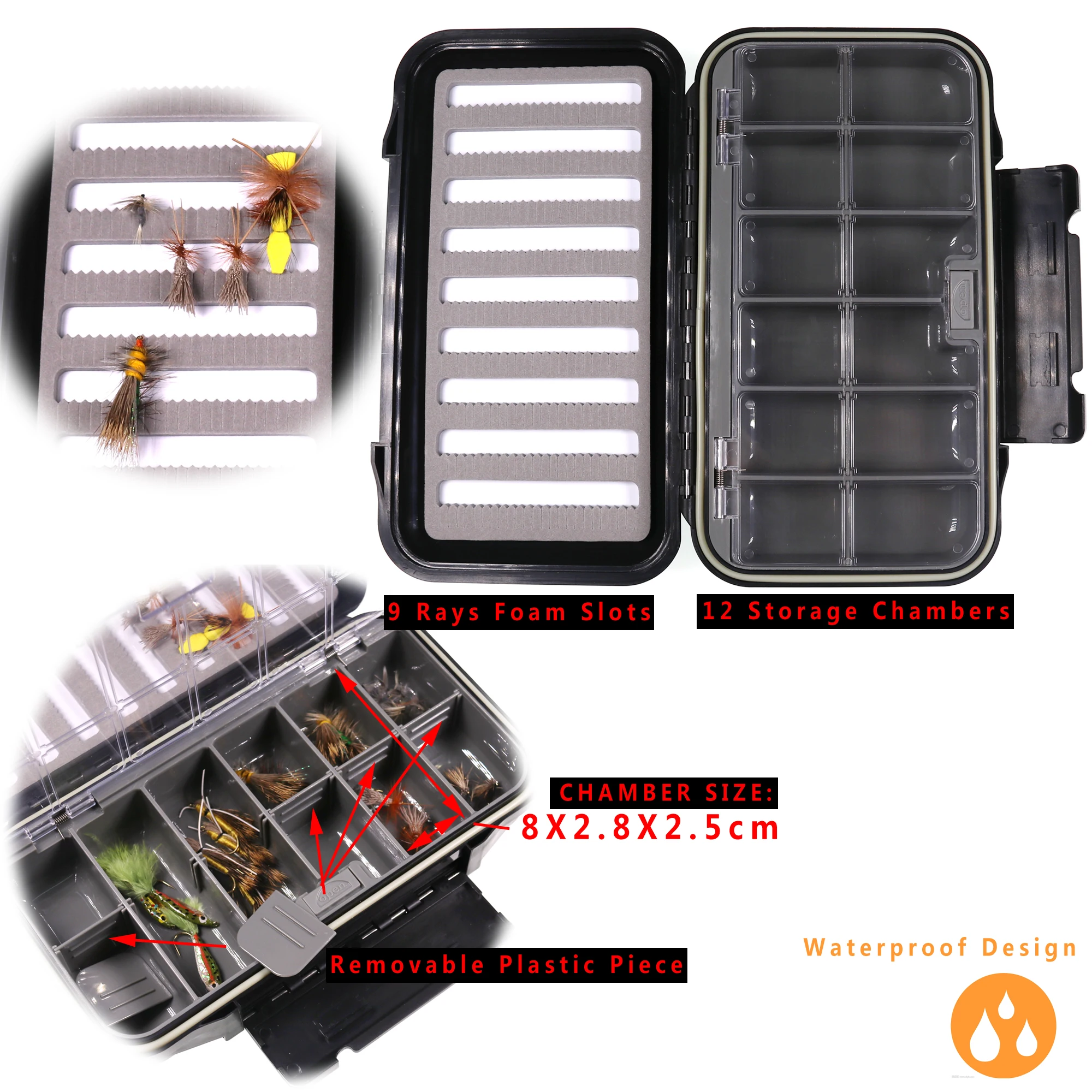 Caja de pesca Bimoo impermeable – Organizador aparejos y señuelos - imagen 5