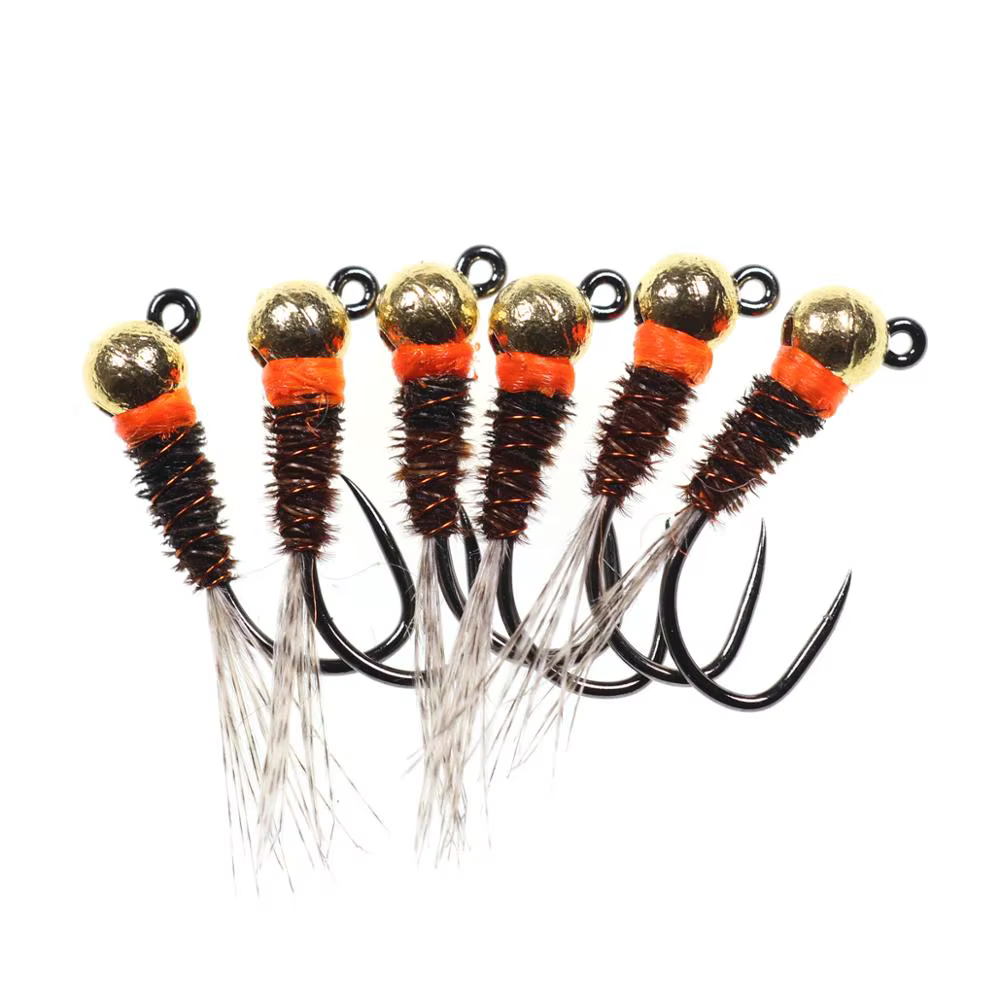 Bimoo Jig Head Perdigón – Ninfa collar naranja cola faisán trucha - imagen 2