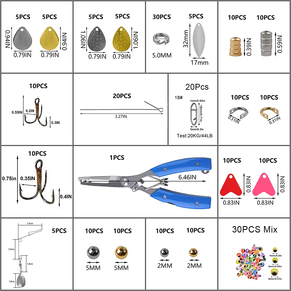 Kit señuelos Cuchara con giratorio - Lentejuelas y accesorios para lubina