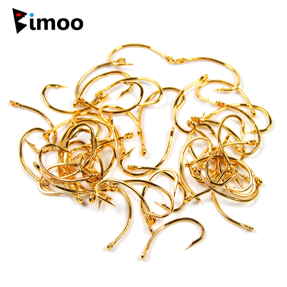 Bimoo Anzuelos curvos dorados para moscas ninfa y Scud - #10-#16