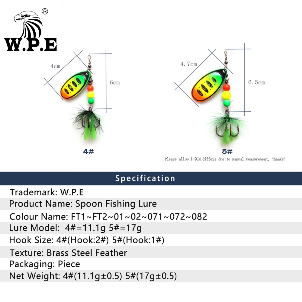 W.P.E Anzuelos triples cuchara giratoria para lubina - imagen 3