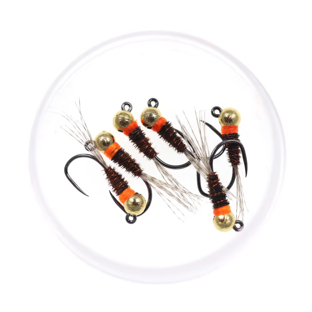 Bimoo Jig Head Perdigón – Ninfa collar naranja cola faisán trucha - imagen 4