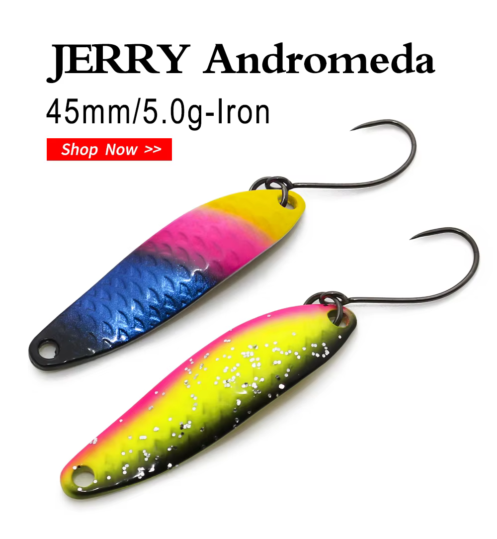 Vista lateral del señuelo Jerry 5g Micro Trout mostrando su acabado metálico
