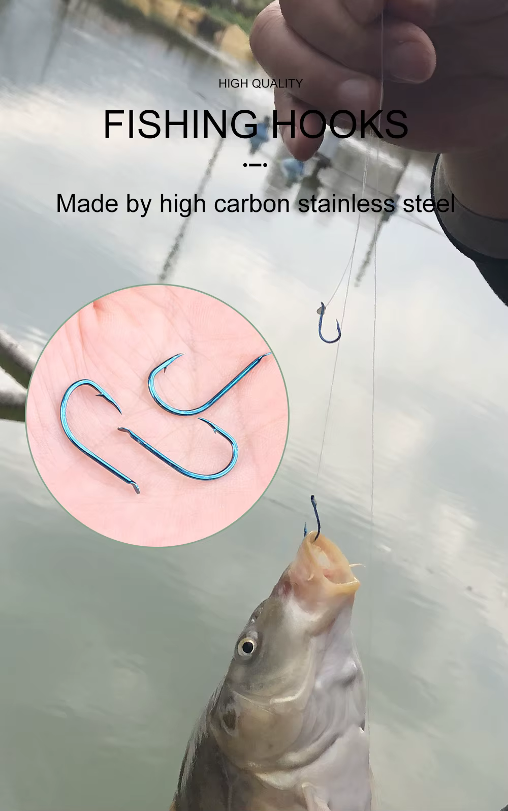 Kit de 50 anzuelos de acero al carbono para pesca de carpa