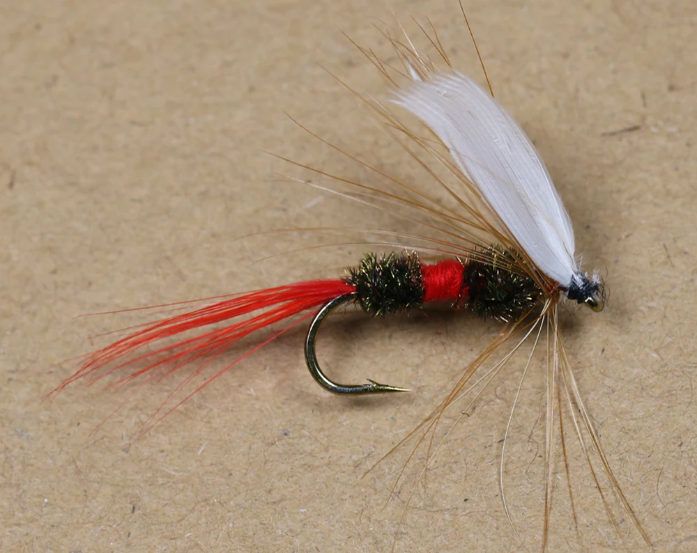 Moscas secas ICERIO Coachman Real vistas desde arriba con detalle de alas y hackle