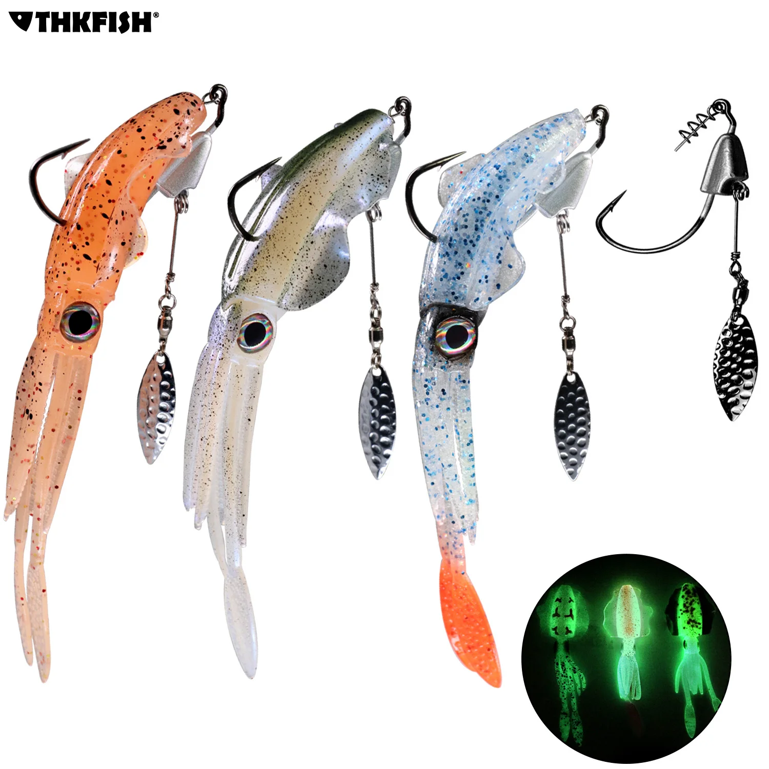 THKFISH Señuelo Calamar Luz Ojos3D Jig Pulpo Agua Salada