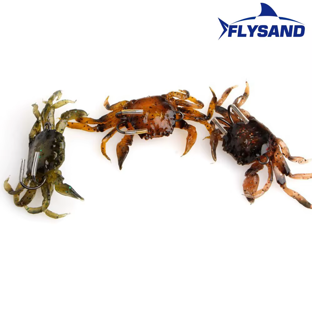 Señuelo Cangrejo FLYSAND 3D – Doble gancho afilado de silicona
