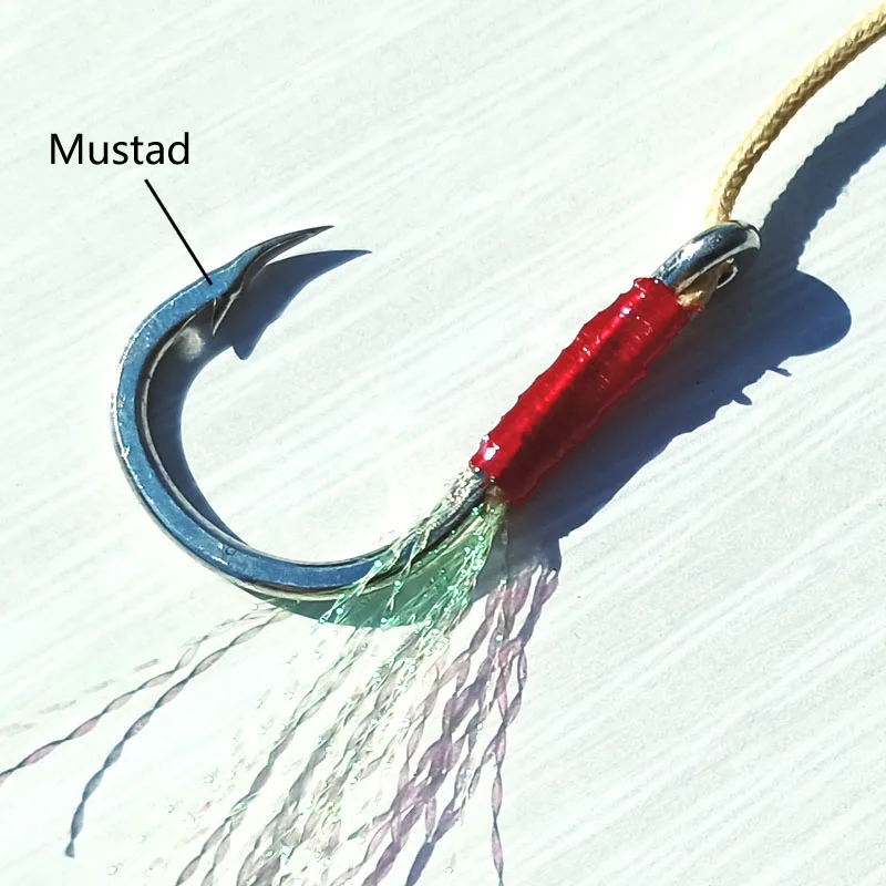 Mustad Inchiku Jig Head Lento con Doble Gancho y Plumas de Asistencia