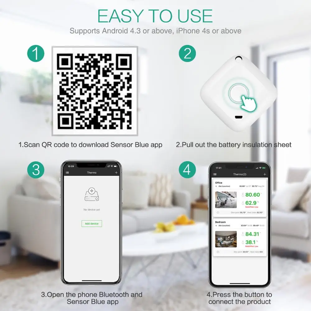 Termómetro inalámbrico Bluetooth ORIA: temperatura y humedad, alarma - imagen 3