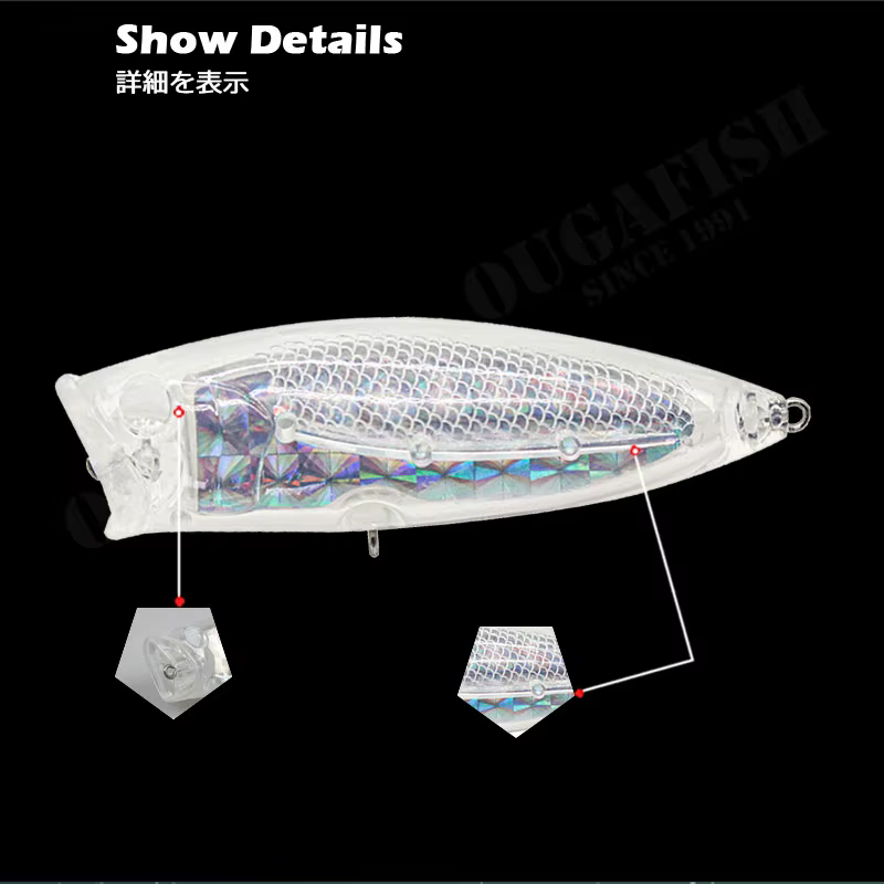Popper flotante 86mm 16,5g para lucio – ABS transparente - imagen 2