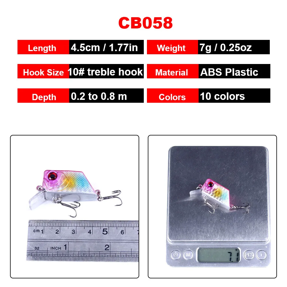 Lote de 10 mini crankbaits cuadrados de 4.5cm con colores variados