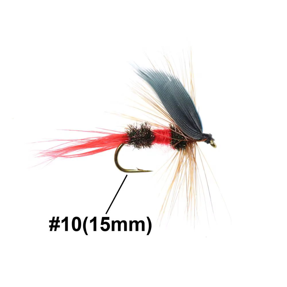 Bimoo Moscas Secas para Trucha – Cuerpo de Pavo Real y Seda Roja #10 - imagen 2