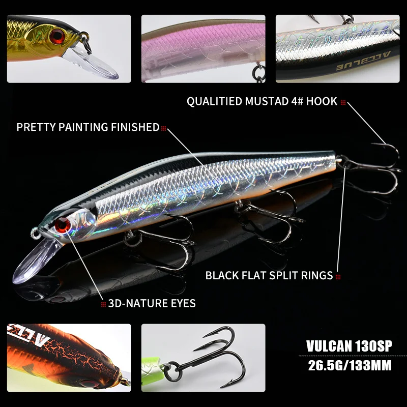 ALLBLUE VULCAN 130SP – Señuelo Wobbler Minnow Suspensión neutra magnética - imagen 2