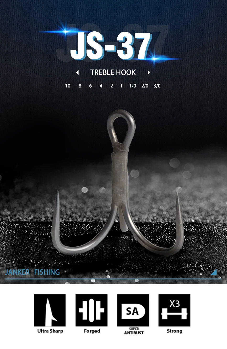 Anzuelo JK JS-37 triple en detalle