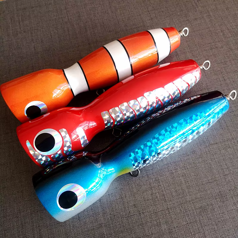 Swolfy Señuelo de Superficie Popper Grande de Madera para pesca - imagen 5
