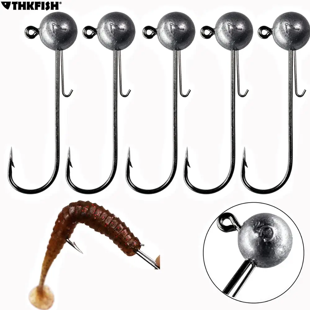 THKFISH Jig Head vástago largo – Cabezas de plomo redondas 5-14g