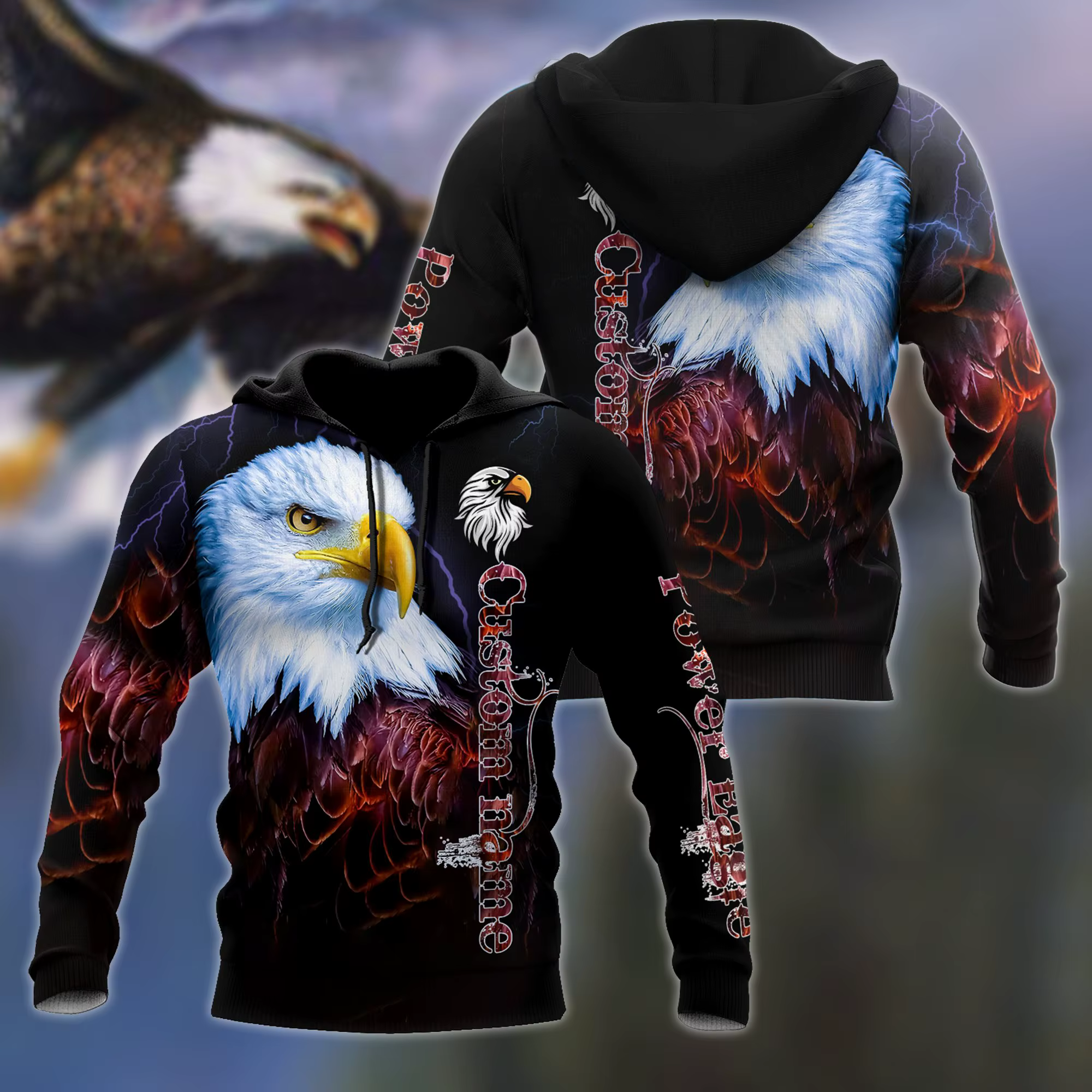 Sudadera 3D personalizable KJ520 – Diseño águila para pesca - imagen 5
