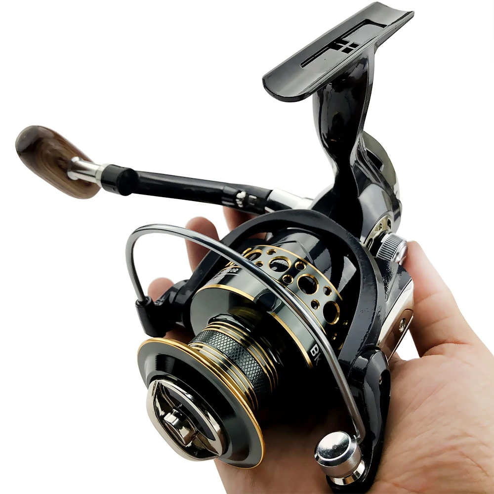 GHOTDA Carrete Spinning Metal 12+1BB manivela madera
