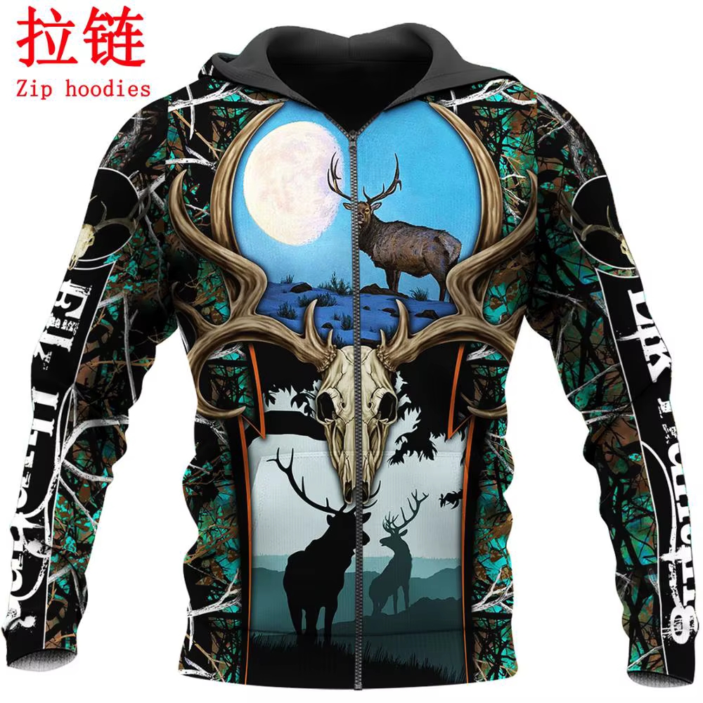 Sudadera con capucha alce 3D impreso caza casual unisex - imagen 5