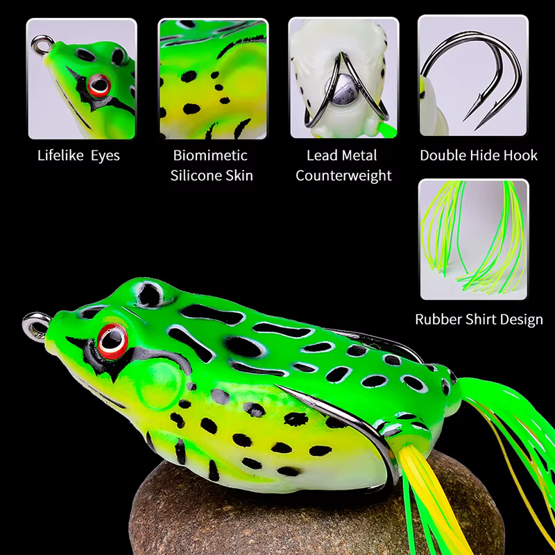 Señuelo Rana Topwater Ojos 3D con Anzuelos Dobles - imagen 2