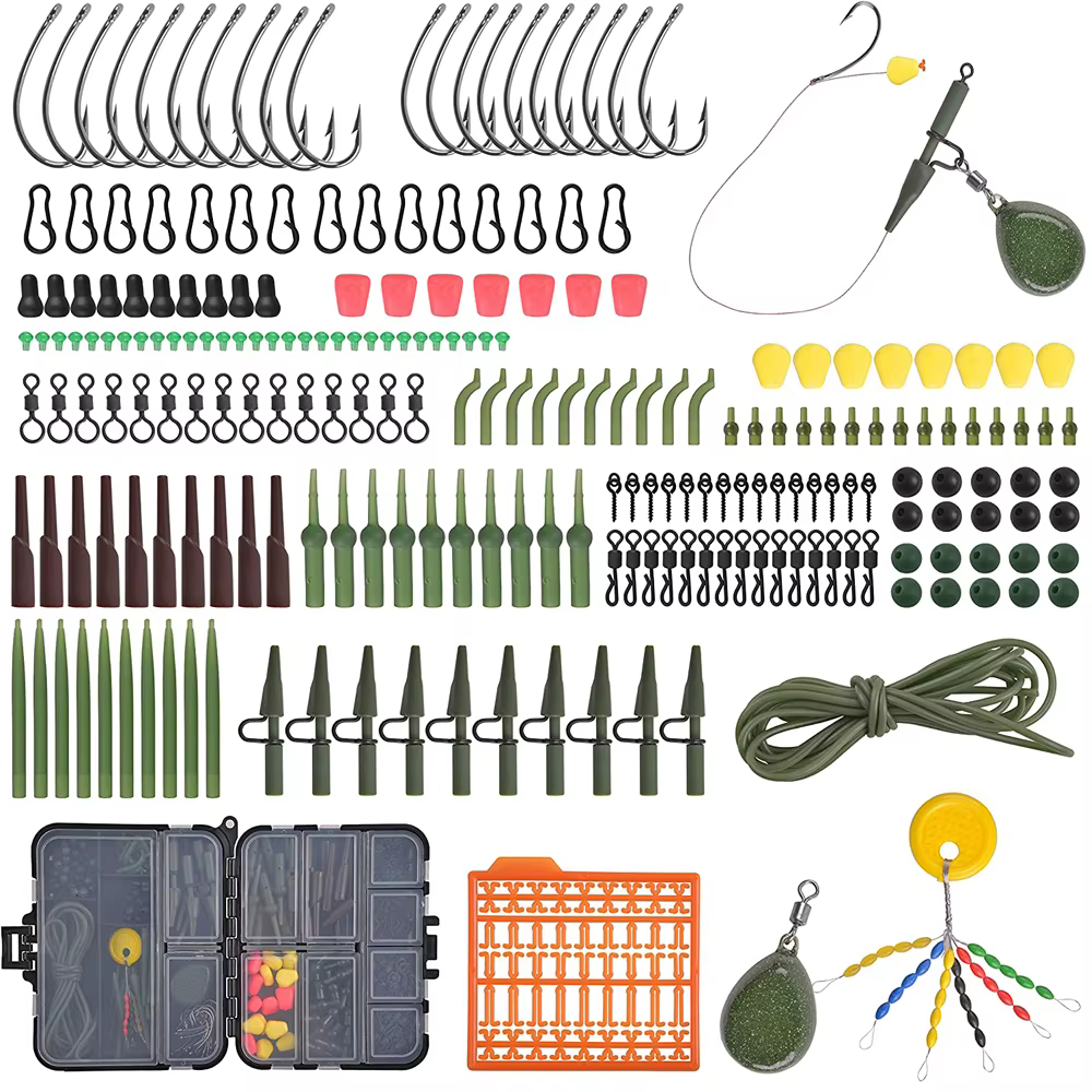 Kit aparejos carpa preatados con giratorios mate y fundas antienredos