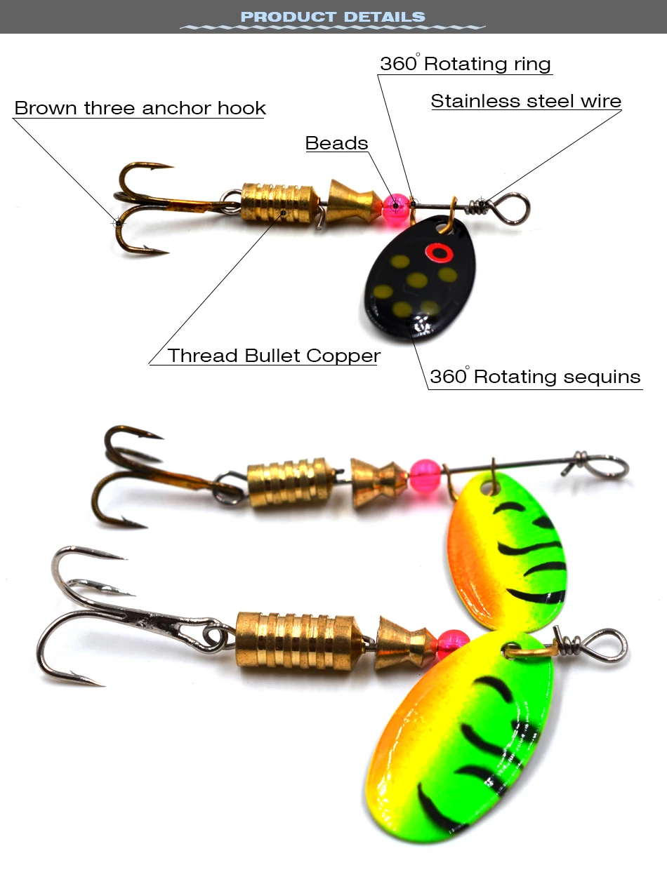 Señuelos spinner con anzuelos triples afilados