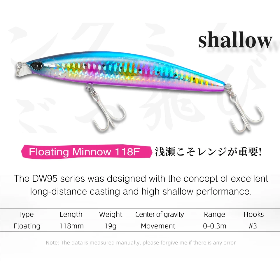 TSURINOYA 118F Minnow – Señuelo flotante 118mm 19g lubina costera