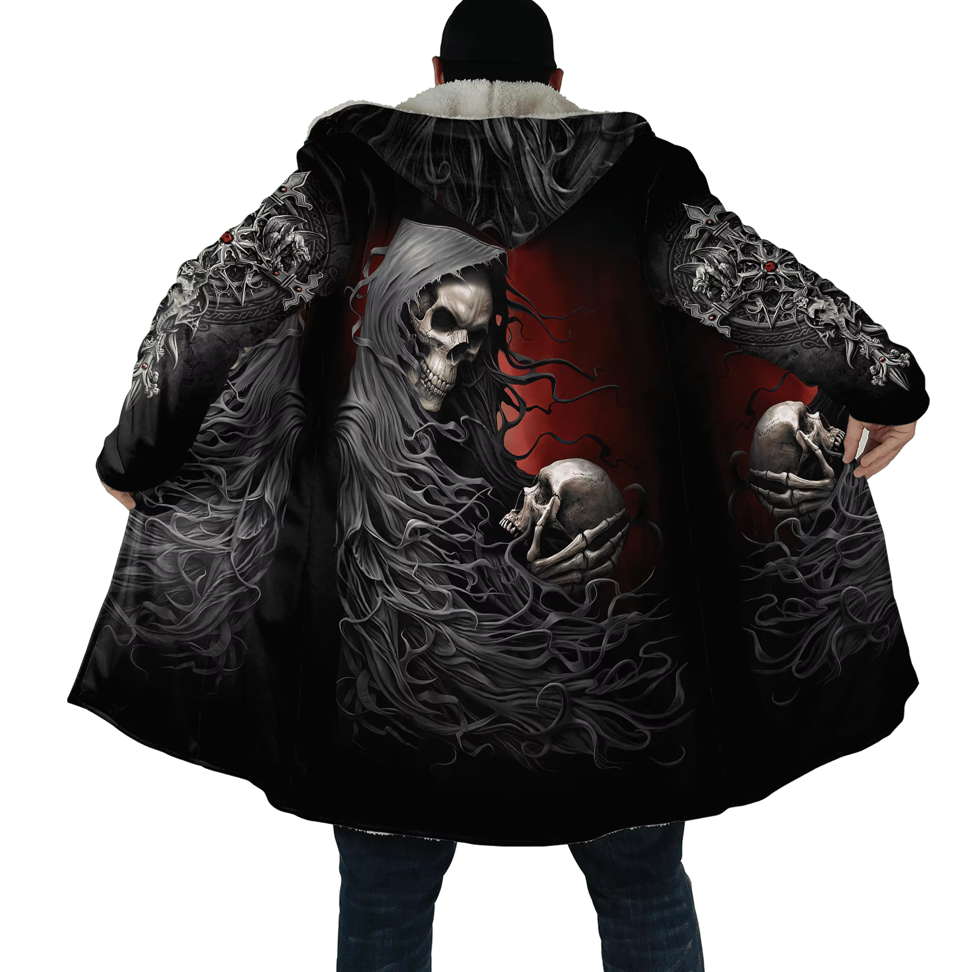 Abrigo de invierno con capa calavera Reaper y capucha 3D - imagen 5