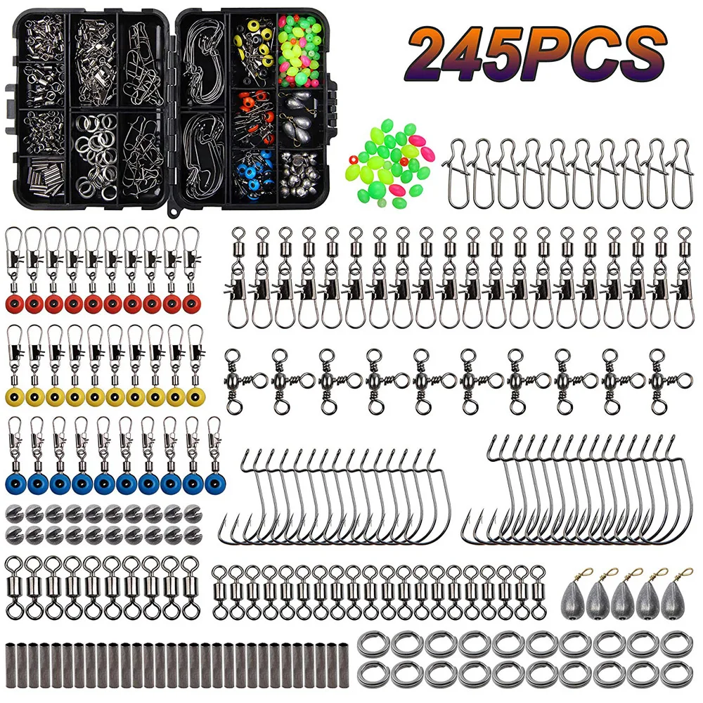 Kit de accesorios de pesca: anzuelos, cuentas giratorias y pesas