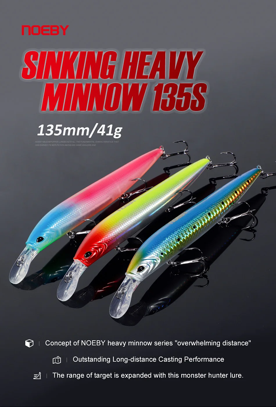 Señuelo minnow NOEBY NBL9312 de 135mm y 41g para pesca de lubina