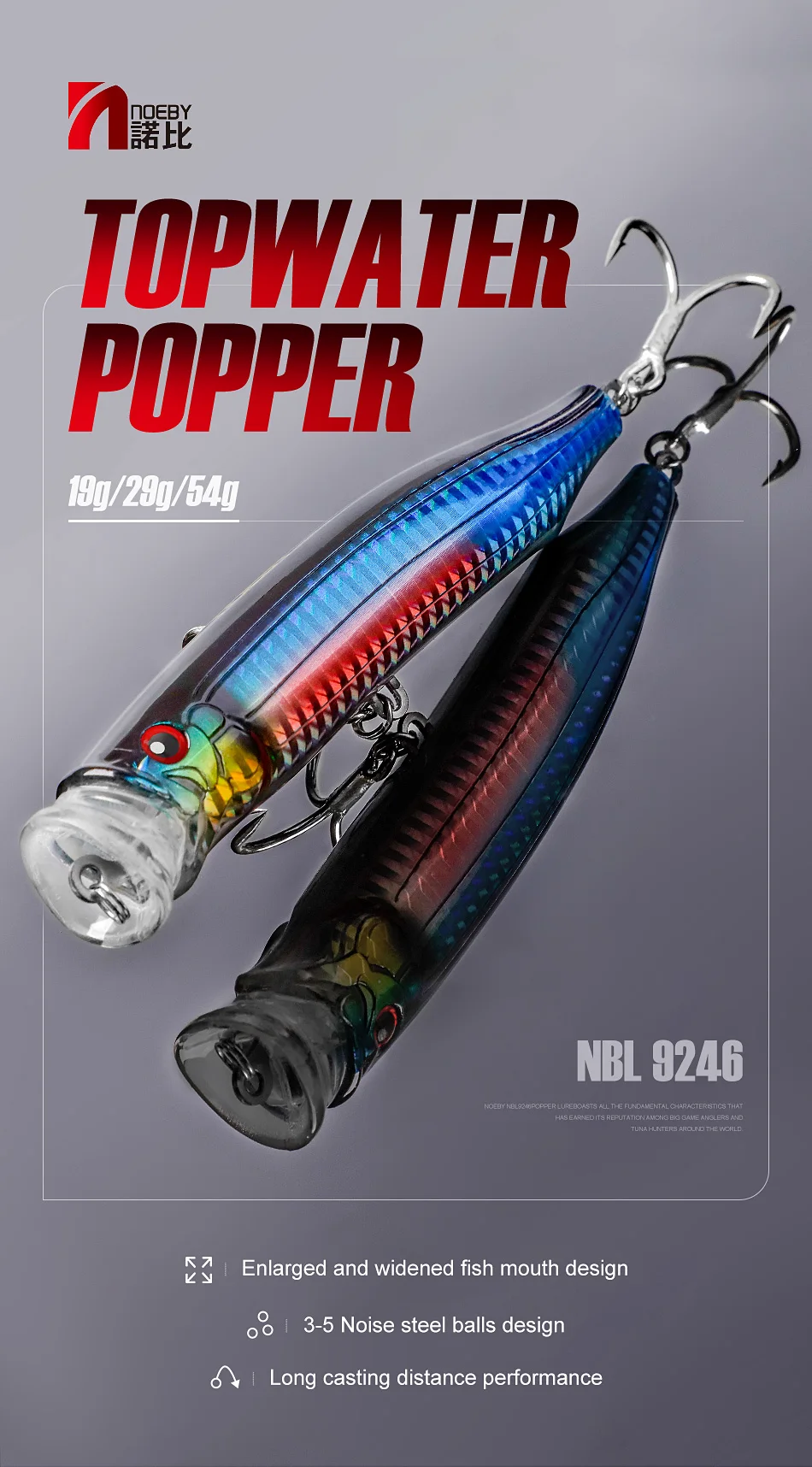 Vista frontal del Noeby Feed Popper mostrando su diseño de boca tipo D