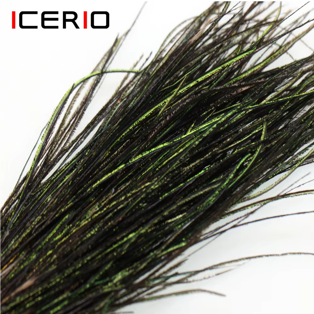 Serpentinas de pluma de pavo real ICERIO – Verde oliva para moscas