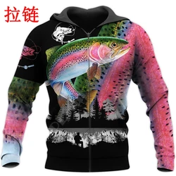Sudadera Técnica de Pesca Invernal con Capucha – Estampado Trucha 3D