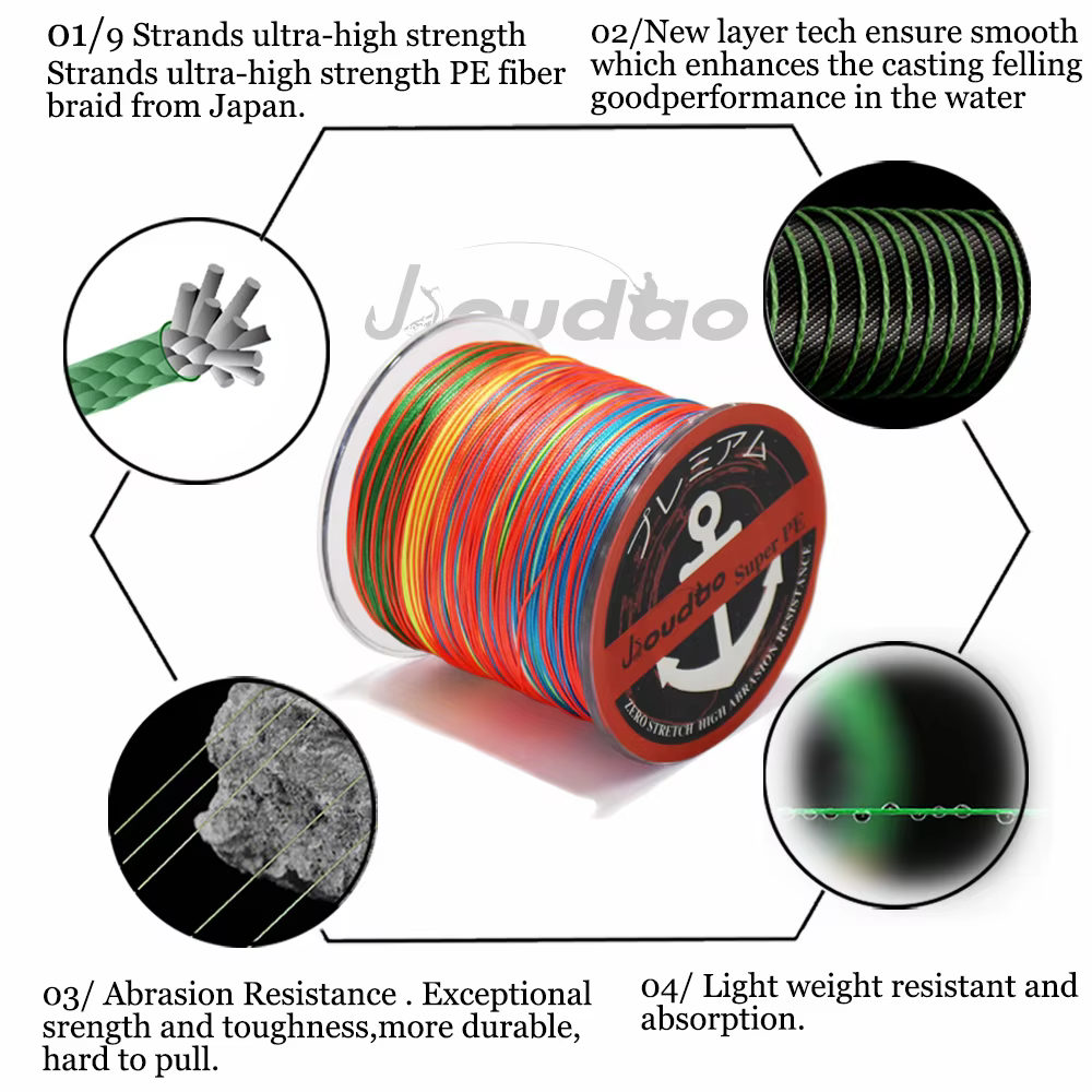 Sedal Trenzado PE Jioudao W9 – 9 hebras multicolor resistente - imagen 5