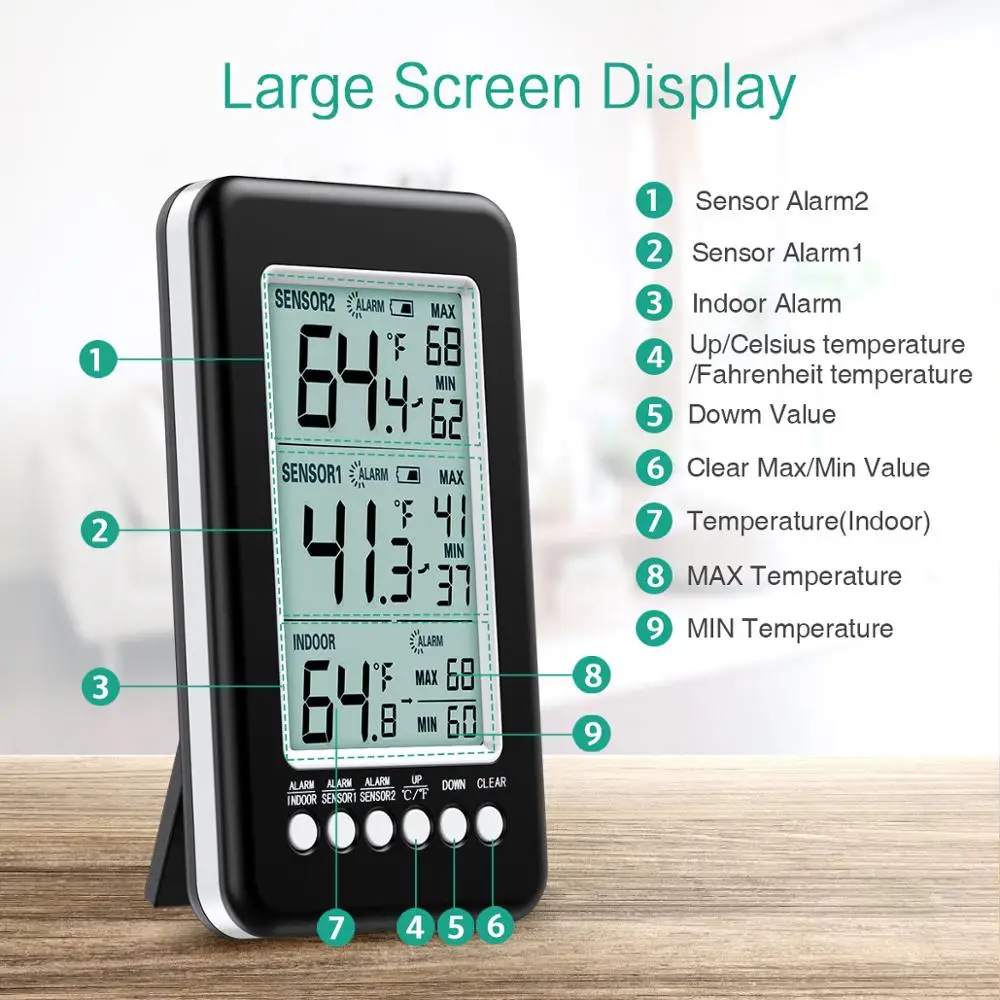 Termómetro ORIA Doble Sensor Inalámbrico Interior/Exterior con Alarma - imagen 5