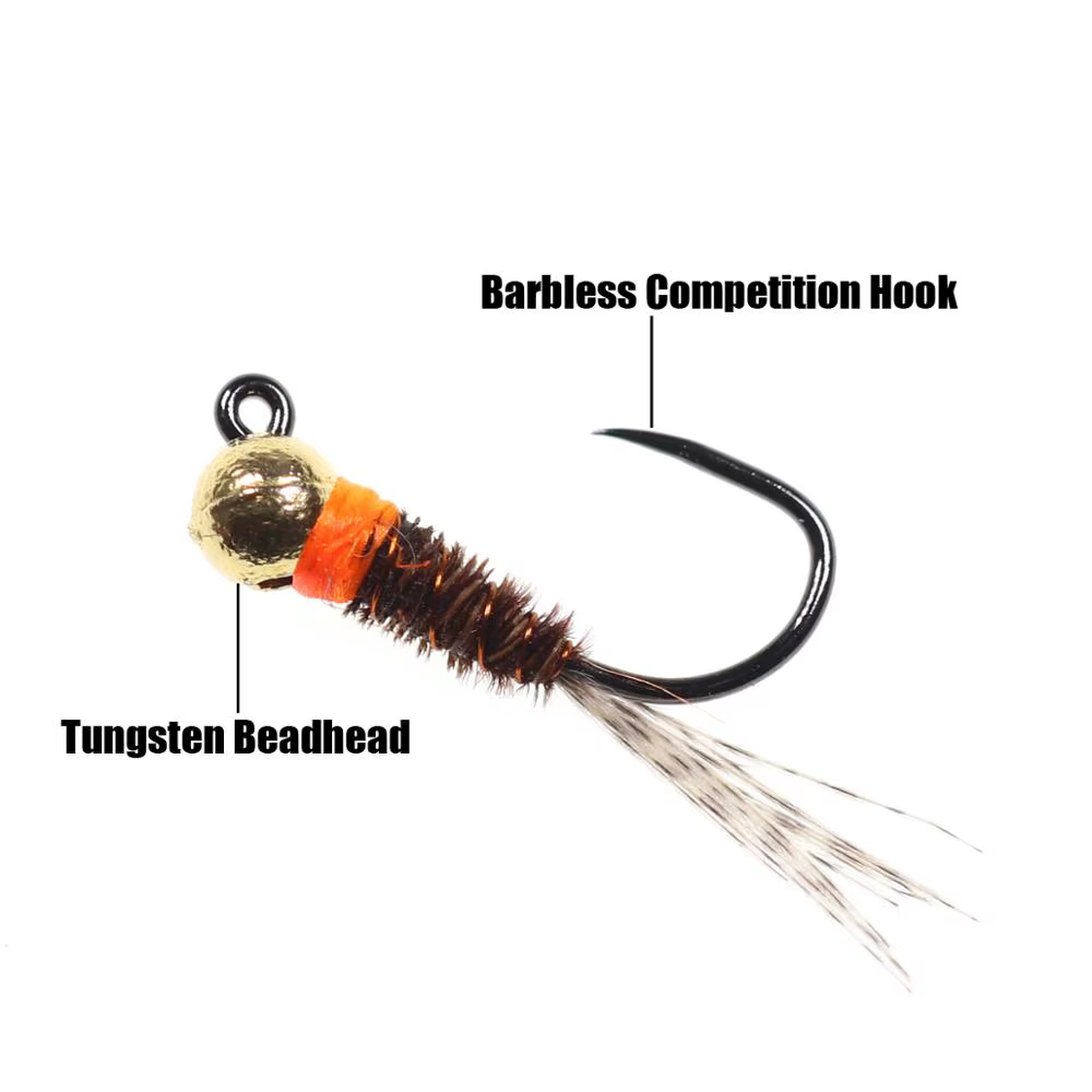Bimoo Jig Head Perdigón – Ninfa collar naranja cola faisán trucha - imagen 5