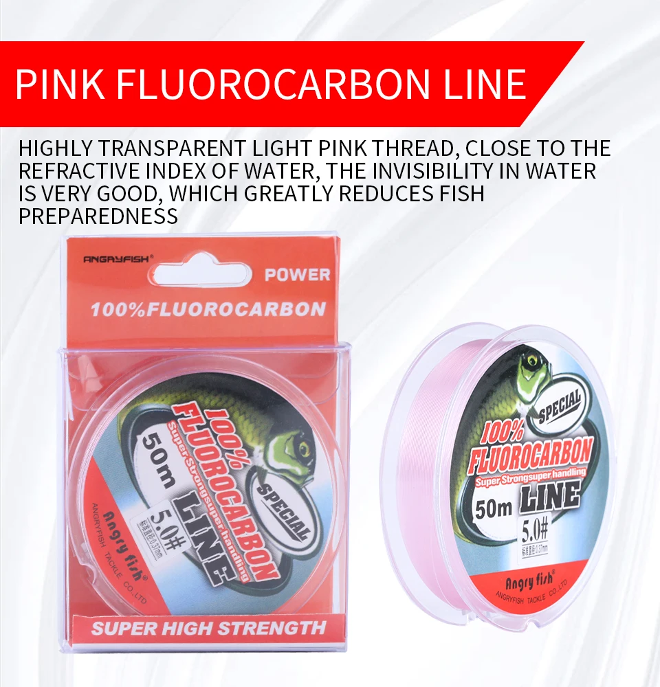 Angryfish Fluorocarbono Líder Rosa – Línea pesca fluorocarbono
