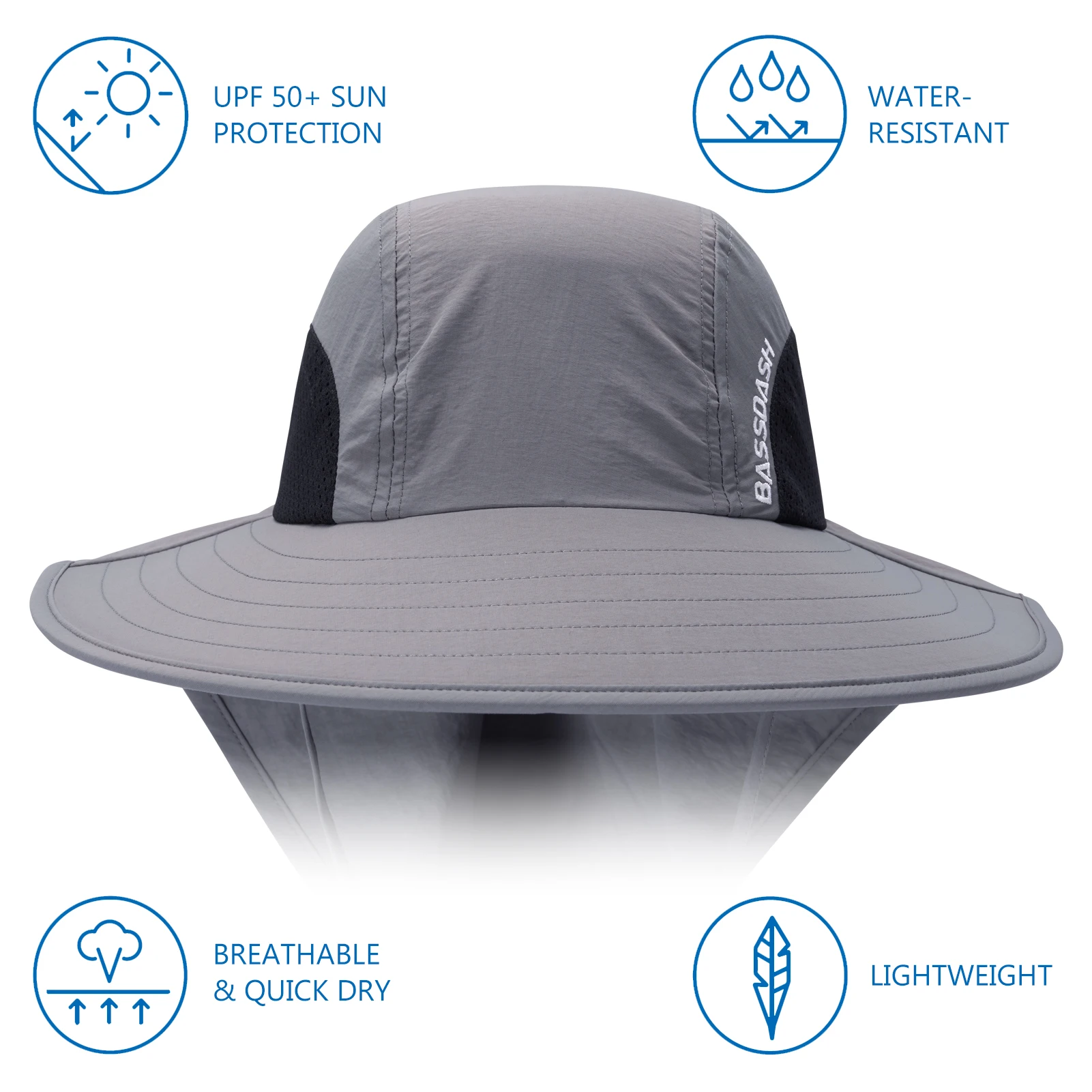 Bassdash Sombrero Pesca UPF 50+ Ala Ancha con Protección Cervical - imagen 3