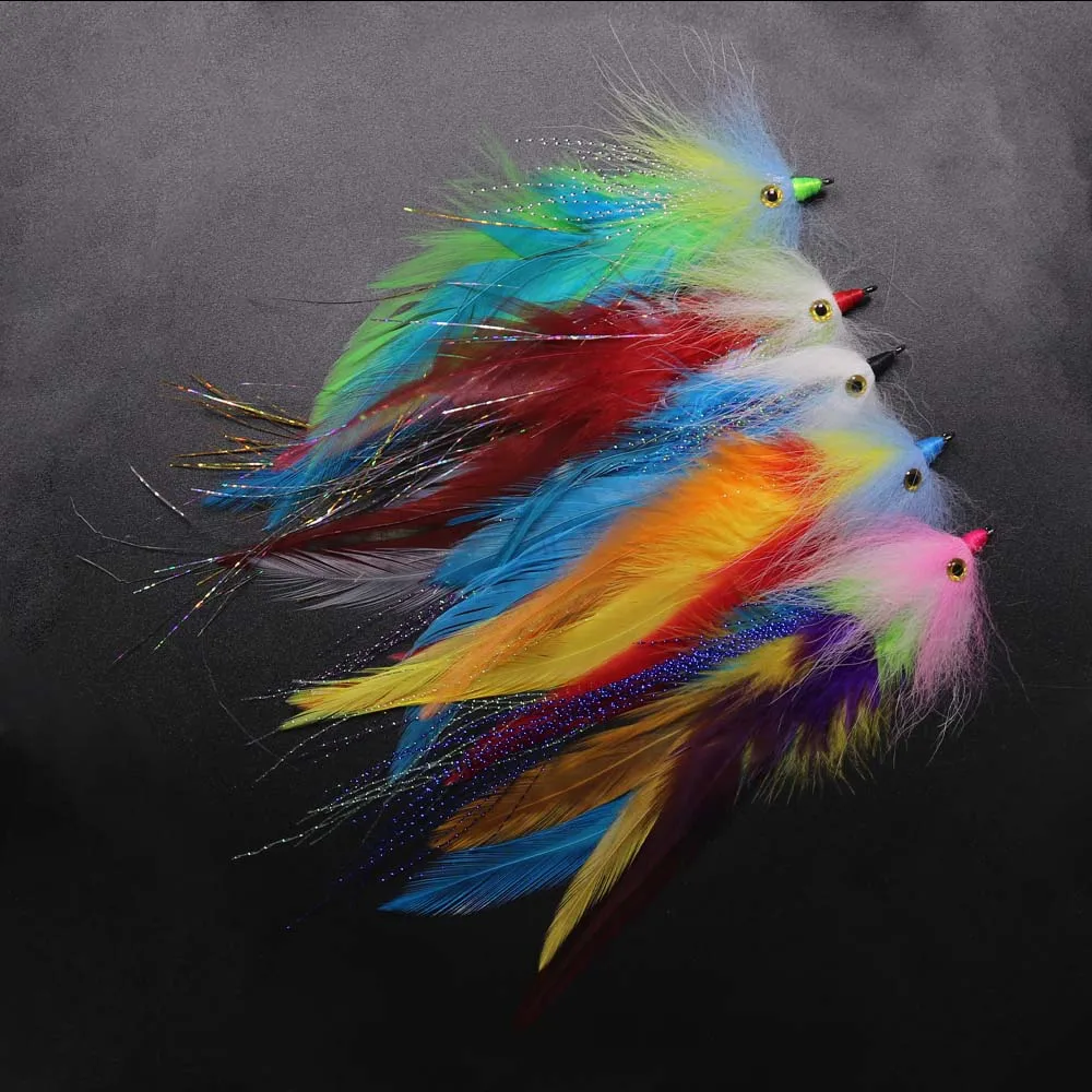 ICERIO Streamer Pluma 3D Anzuelo Púas Moscas Agua Salada Lubina Lucio - imagen 2