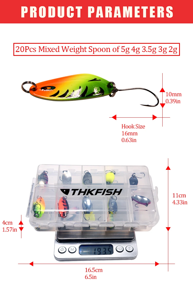 Señuelo cuchara THKFISH 2g en colores brillantes