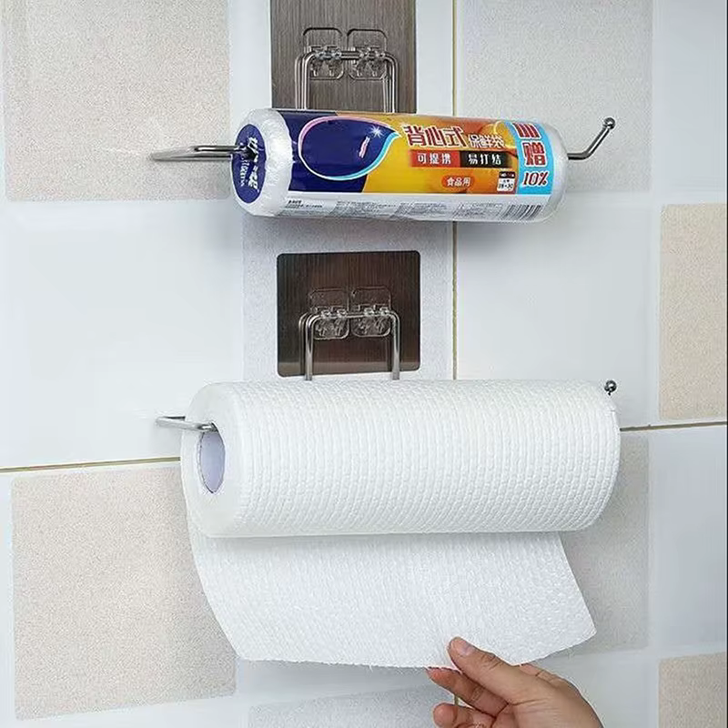 Soporte colgante de papel higiénico de baño con toallero y estante - imagen 5
