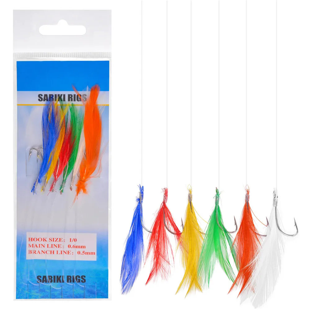 Aparejos de pesca con plumas 6 en 1 para lubina y bacalao