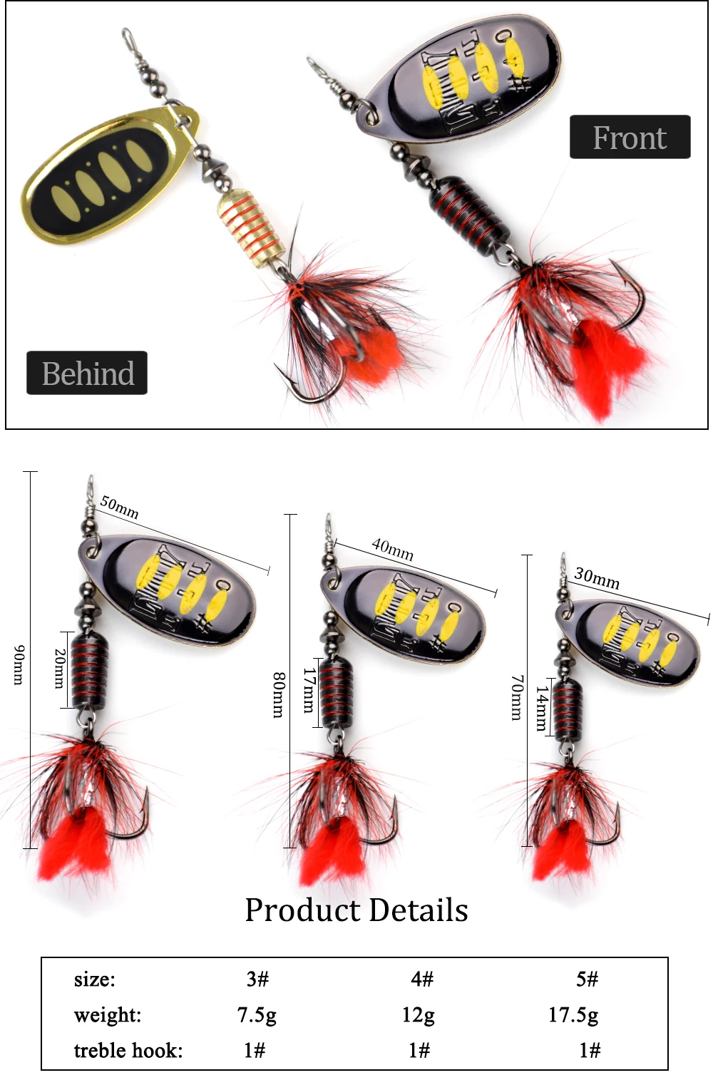 Spinnerbait NGB en vista lateral mostrando estructura metálica