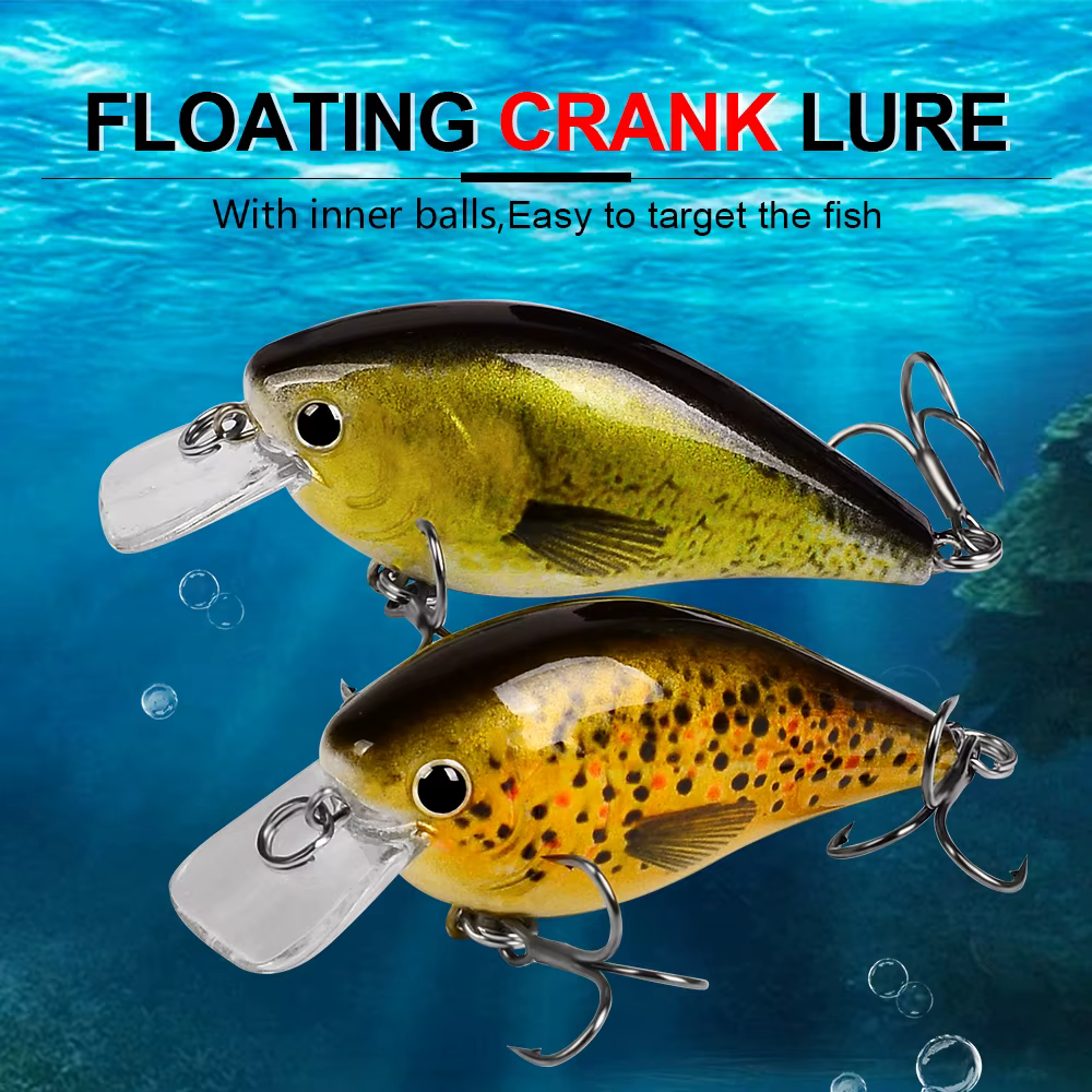 Señuelo crankbait visto desde arriba, mostrando colores vivos y acabados