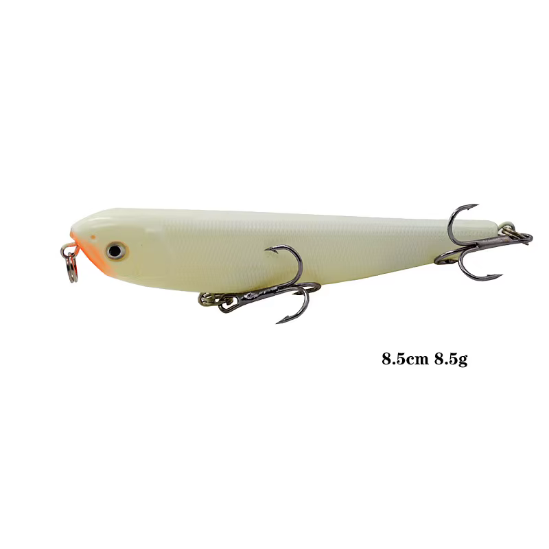 Señuelo Minnow VIB mostrando su forma de lápiz y detalles de popper