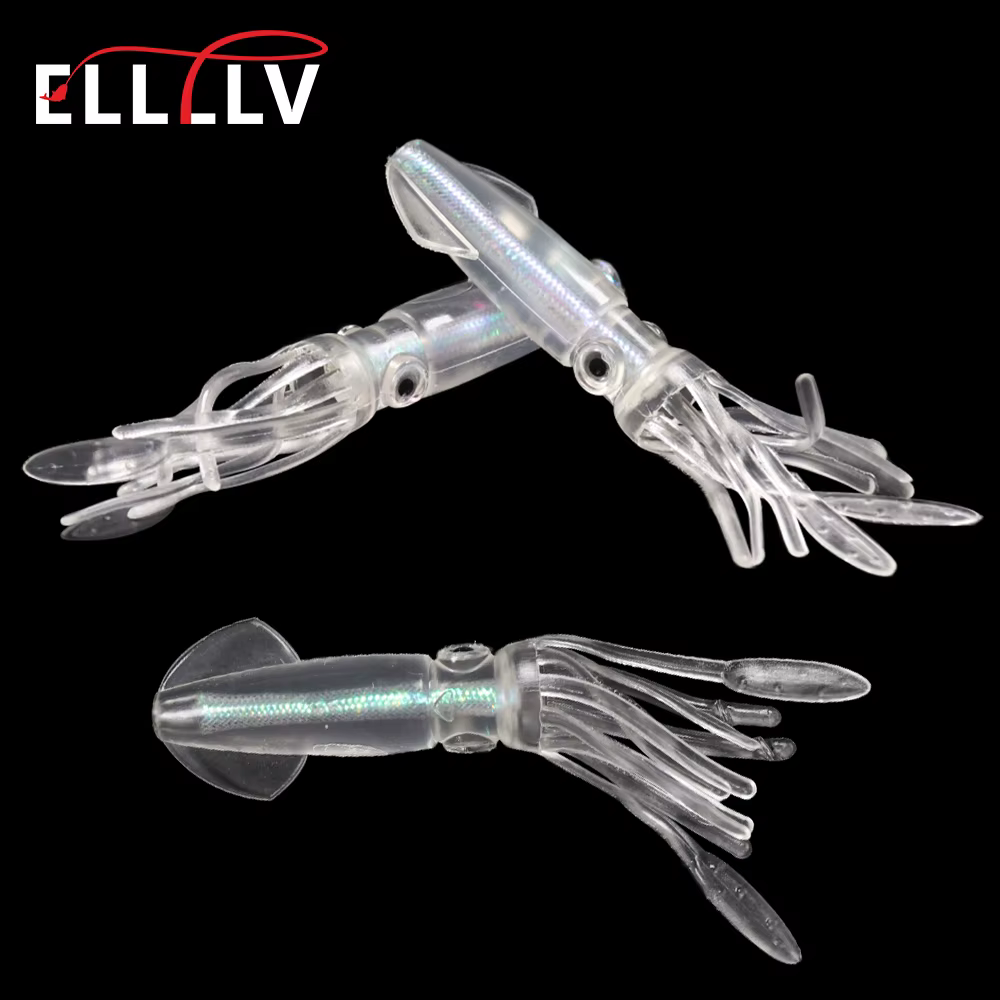 Señuelos curricán lubina Calamar suave transparente con holo 10cm - imagen 2