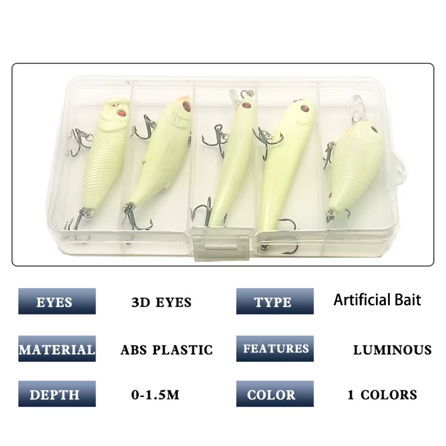 Kit Señuelos Artificiales Wobbler Minnow Popper para Noche Invierno - imagen 3