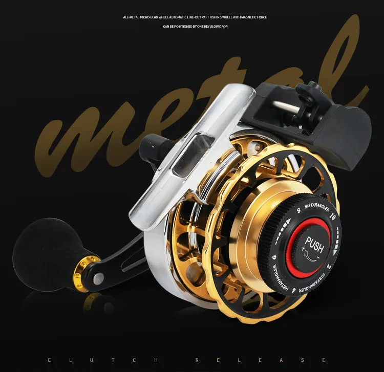 Carrete de pesca de metal visto desde arriba